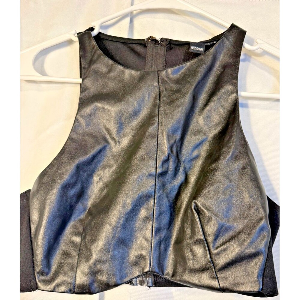Faux Leather Crop Tank Top Women's Small Goth Festival Biker Moto Punk Emo Cyber